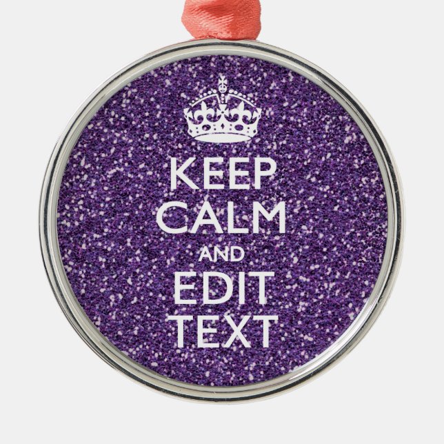 Ornement Métallique Glamour Purple Keep Calm Personnalisé (Devant)