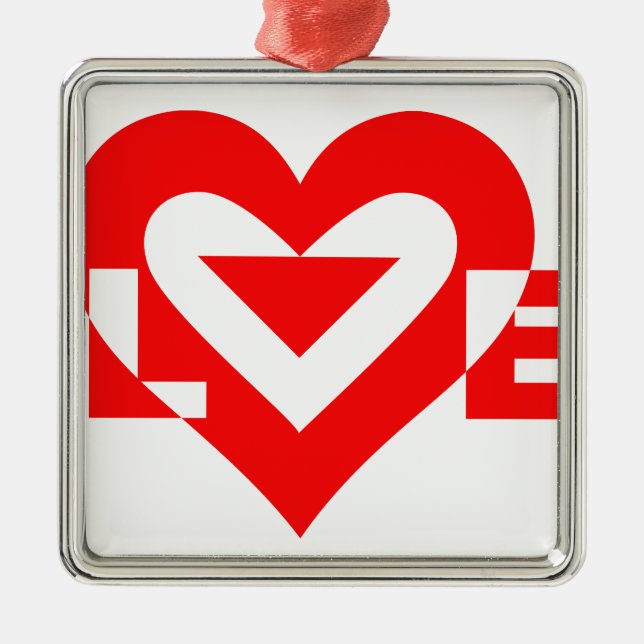 Ornement Métallique Graphique d'amour cool, Rouge (Devant)