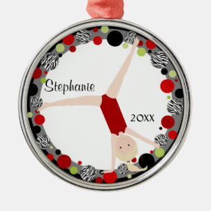 Ornement Métallique Gymnaste blond en rouge, noir et vert personnalisé