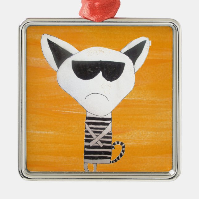Ornement Métallique Hipster cool dessin animé chat (Devant)