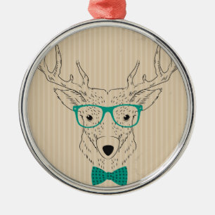 Ornement Métallique Hipster Reindeer Elk avec des lunettes grungy Noël