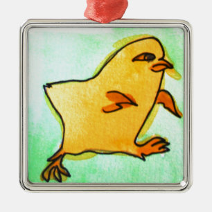 Ornement Métallique Illustration rétro d'un mignon poussin de Pâques h