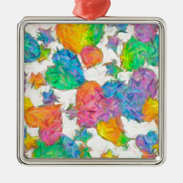 Ornement Métallique Impressionniste Pastel Valentine Hearts (Devant)