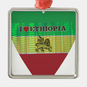 Ornement Métallique J'aime le drapeau - Amour Éthiopie   Rouge Or Vert