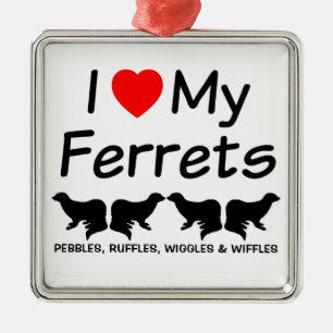 Ornement Métallique J'Aime Mes Quatre Ferrets
