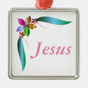 ORNEMENT MÉTALLIQUE JÉSUS FLOWER RIBBON