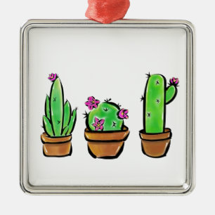 Ornement Métallique Joli Cactus cactées succulentes à fleurs roses 