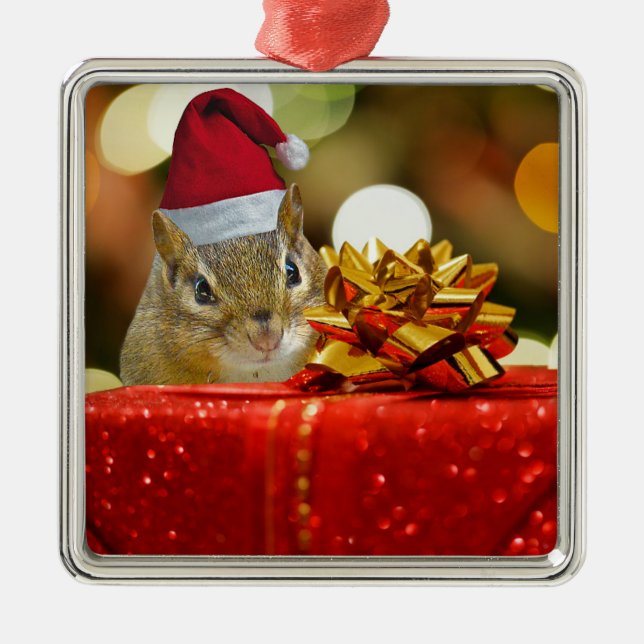 Ornement Métallique Joli Noël Chipmunk (Devant)