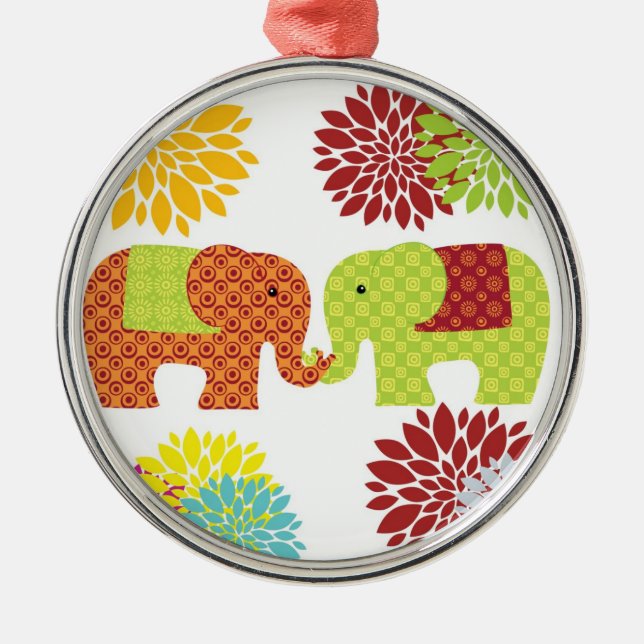 Ornement Métallique Jolis éléphants dans l'amour tenant des fleurs de (Devant)