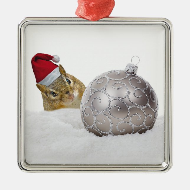 Ornement Métallique Jours de Noël d'argent et de neige à Chipmunk (Devant)