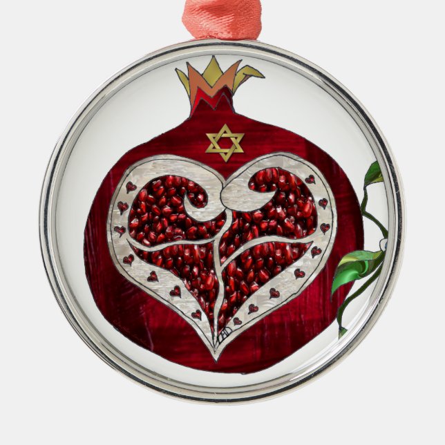 Ornement Métallique Judaica Pomegranate Heart Hanoukka Rosh Hashanah (Devant)