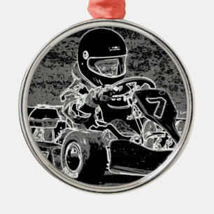 Ornement Métallique Kart d'enfant dans noir et le blanc