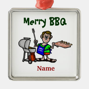 Ornement Métallique La joyeuse cuisine d'homme de BBQ nervure