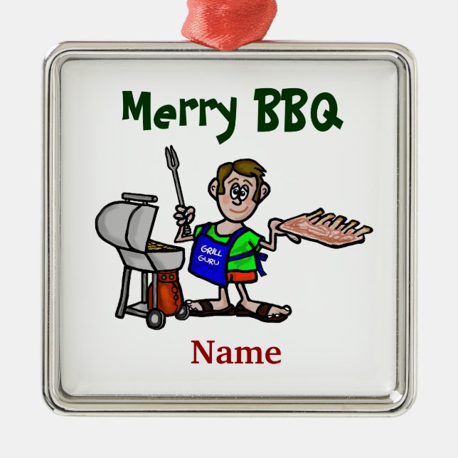 Ornement Métallique La joyeuse cuisine d'homme de BBQ nervure (Devant)
