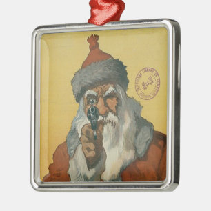 Ornement Métallique Le père noël vintage avec une arme à feu