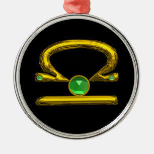 Ornement Métallique LIBRA ZODIAC ANNIVERSAIRE JEWEL VERT EMERALD Gold