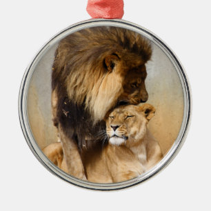 Ornement Métallique Lion masculin et femelle dans l'amour