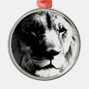 Ornement Métallique Lion noir et blanc