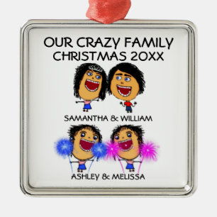 Ornement Métallique Love My Two Daughters Cartoon Christmas Ornament