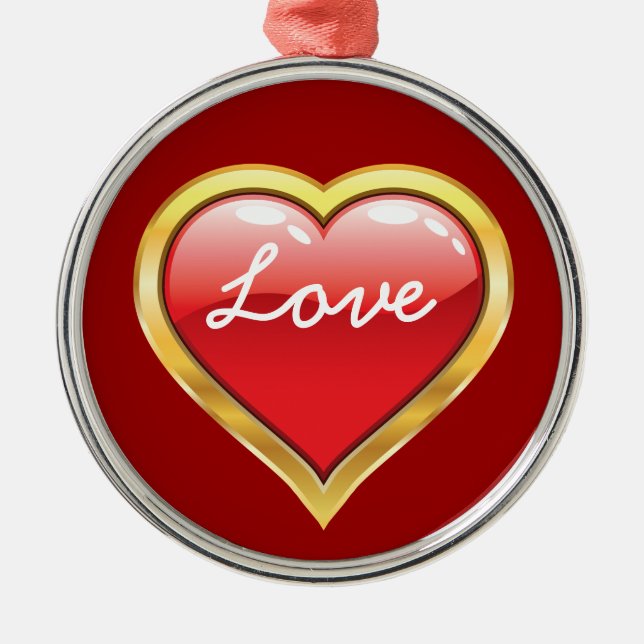 Ornement Métallique Love Red Golden Heart Saint Valentin (Devant)