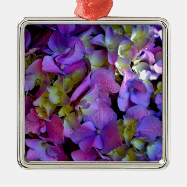 Ornement Métallique Magenta Purple bleu jaune Hydrangeas fleurs (Devant)