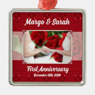 Ornement Métallique Mariage gay 1er anniversaire Roses rouges