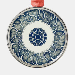 Ornement Métallique Médaillon Chinois : Chinoiserie Bleu Indigo