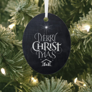 Ornement Métallique Merry CHRISTmas Christian Chalkboard Calligraphie