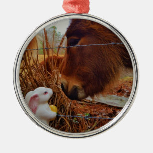 Ornement Métallique Miniature cheval Brown et lapin de Pâques