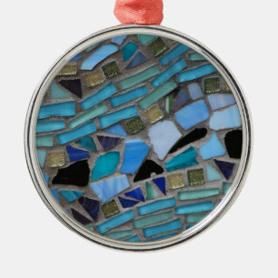 Ornement Métallique Mosaïque bleue en verre de mer