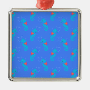 Ornement Métallique Motif Blue Seahorse