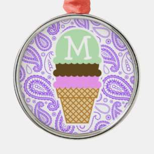 Ornement Métallique Motif pourpre de Paisley ; Cornet de crème glacé