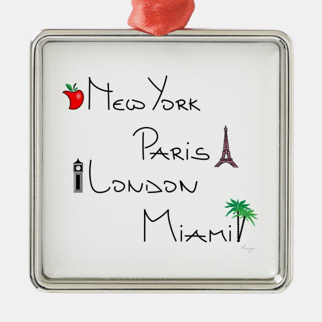 Ornement Métallique New York, Paris, Londres, Miami (Devant)
