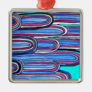 Ornement Métallique Ocean Waves aqua blue pattern