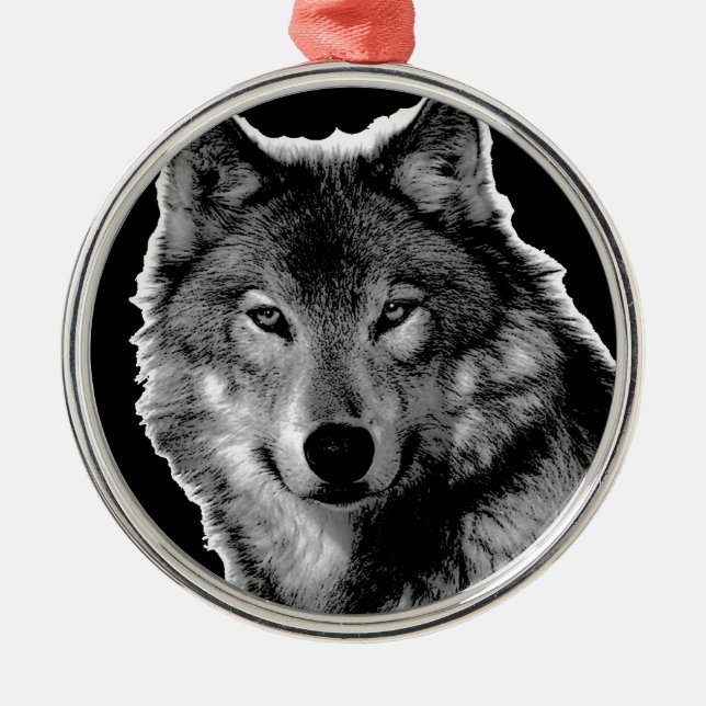 Ornement Métallique Oeuvre de Loup noir et blanc (Devant)