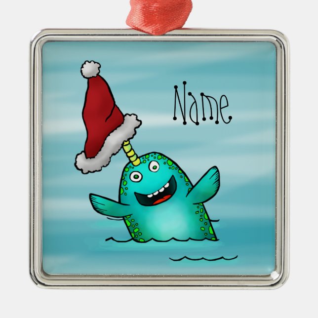 Ornement Métallique Ornement, modèle nommé Narwhal mignon Père Noël (Devant)