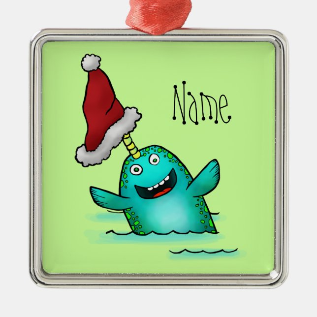 Ornement Métallique Ornement, modèle nommé Narwhal mignon Père Noël (Devant)