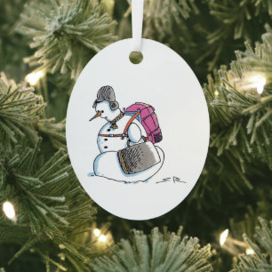 Ornement métallique ovale Bonhomme de neige à doss