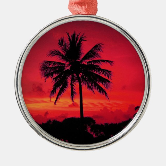 Ornement Métallique Palmiers exotiques du coucher de soleil de l'Hawaï (Devant)