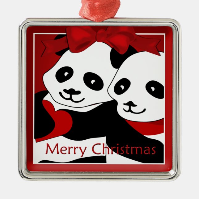 Ornement Métallique Panda Love Couple Christmas Premium (Devant)