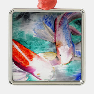 Ornement Métallique Papillon Koi aquarelle japonais Poisson Art