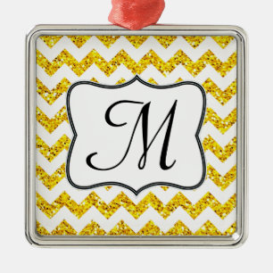 Ornement Métallique Parties scintillant jaune moderne Monogramme Ornem