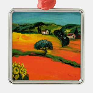 ORNEMENT MÉTALLIQUE PAYSAGE DE TOSCANE AVEC TOURNESOLS