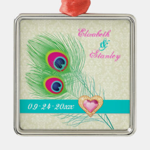 Ornement Métallique Peacock plumes bijou coeur mariage Enregistrer la 