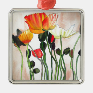 Ornement Métallique Peinture aquarelle de fleurs de pavot orange