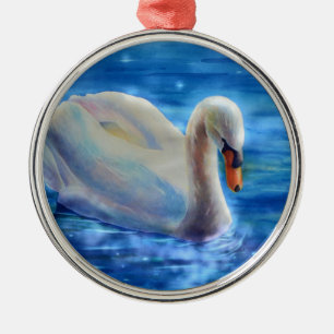 Ornement Métallique Peinture d'aquarelle blanche pour cygne
