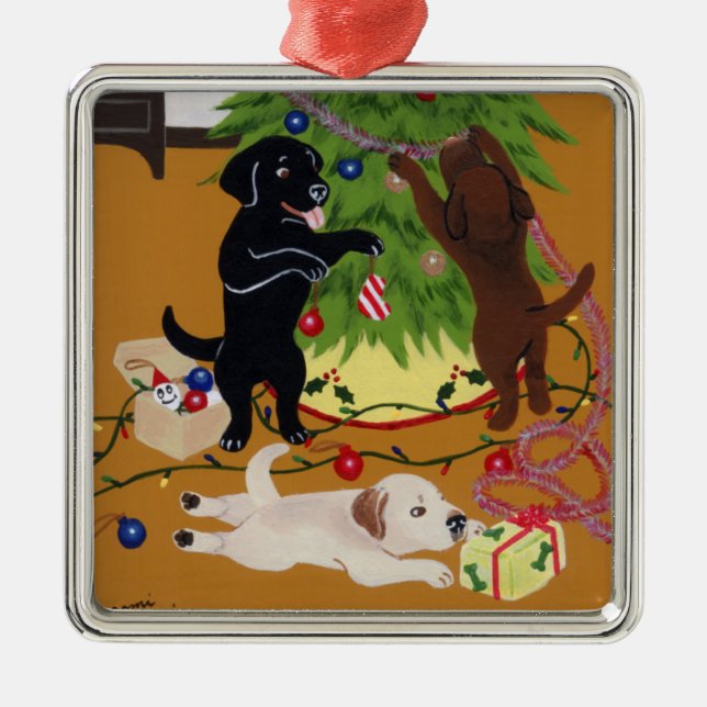 Ornement Métallique Peinture de Labrador de Noël (Devant)