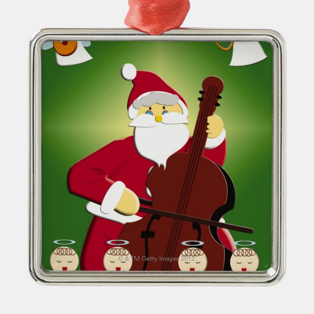 Ornement Métallique Peinture du père noël jouant le violoncelle avec (Devant)