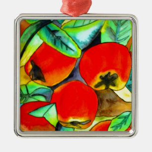 Ornement Métallique Peinture originale aquarelle de pommes rouges