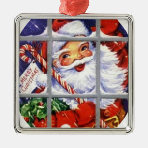 Ornement Métallique Père Noël par les carreaux de fenêtre
